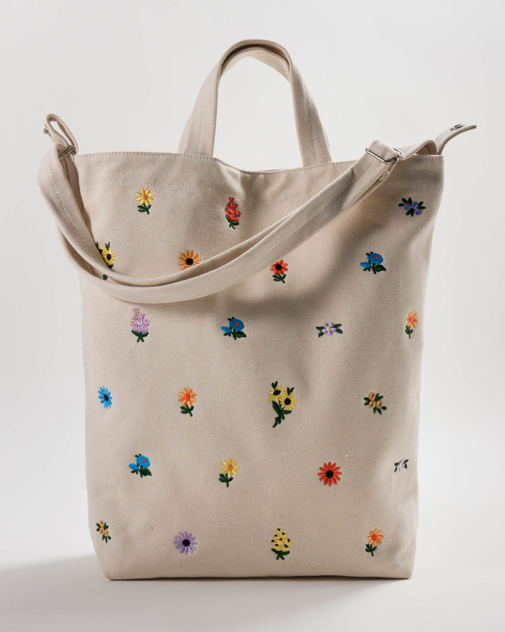 Embroidered Floral Canvas Tote