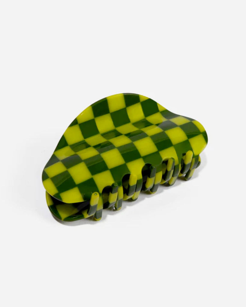 Dill claw clip has lime and olive green checkers.. 