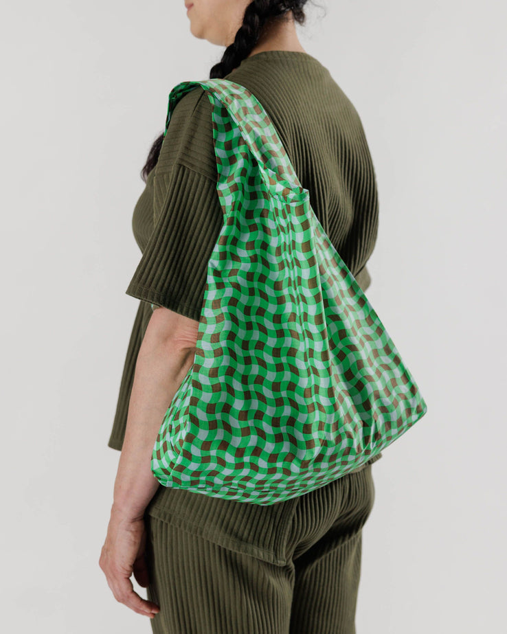 Sage Green Wavy Checkered Pattern Tote Bag